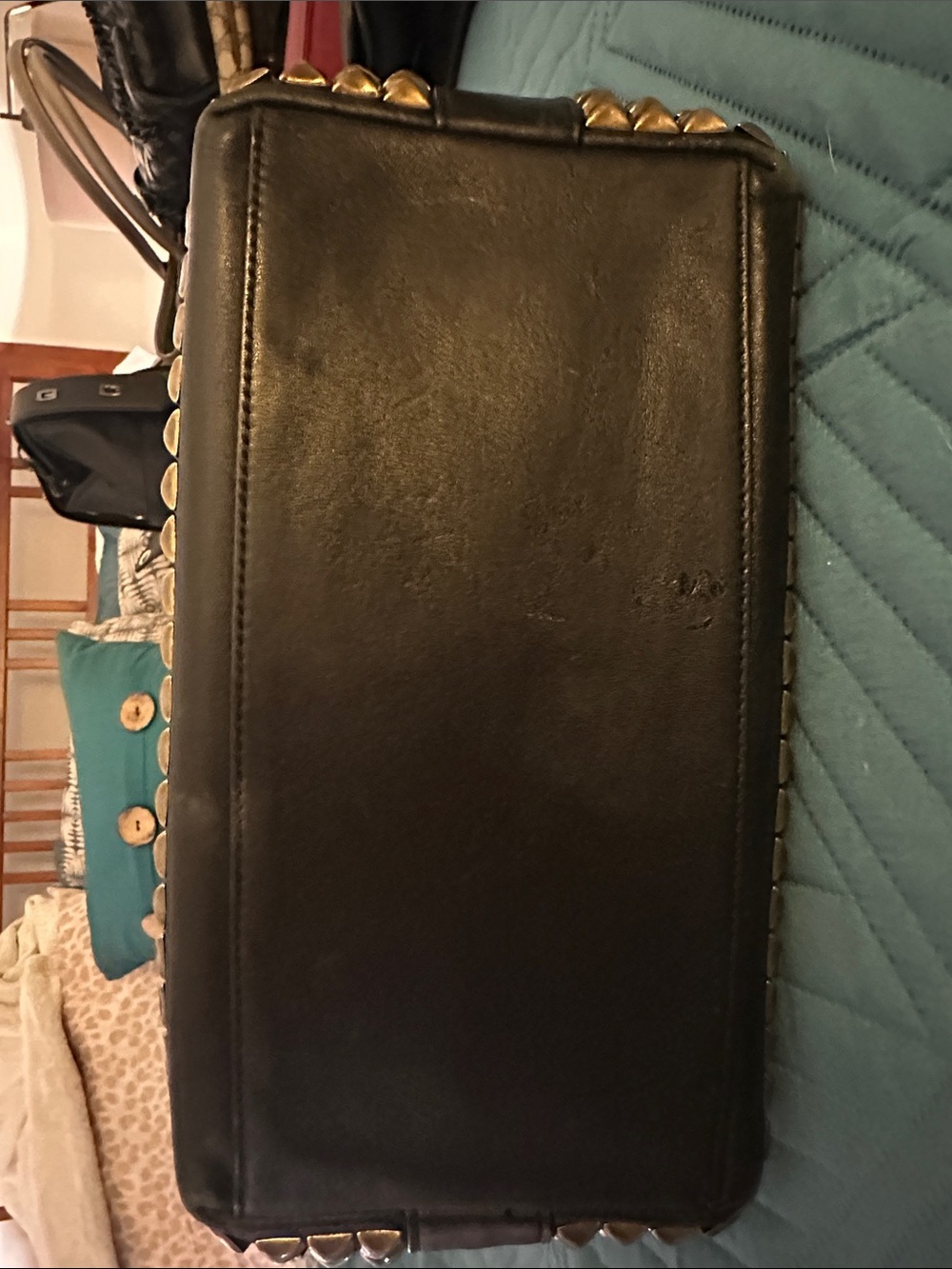 Coach Black Leather Shoulder Bag with Gold Stud Trim - Picture 5 of 6